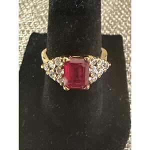 DESIGNER SIGNED 925 STERLING SILVER VERMEIL Pink Birthstone & CZ RING Size 6